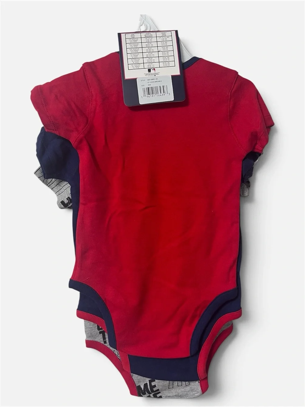 MLB St. Louis Cardinals Gray, Navy & Red 3-Pack Baby Bodysuits 24month